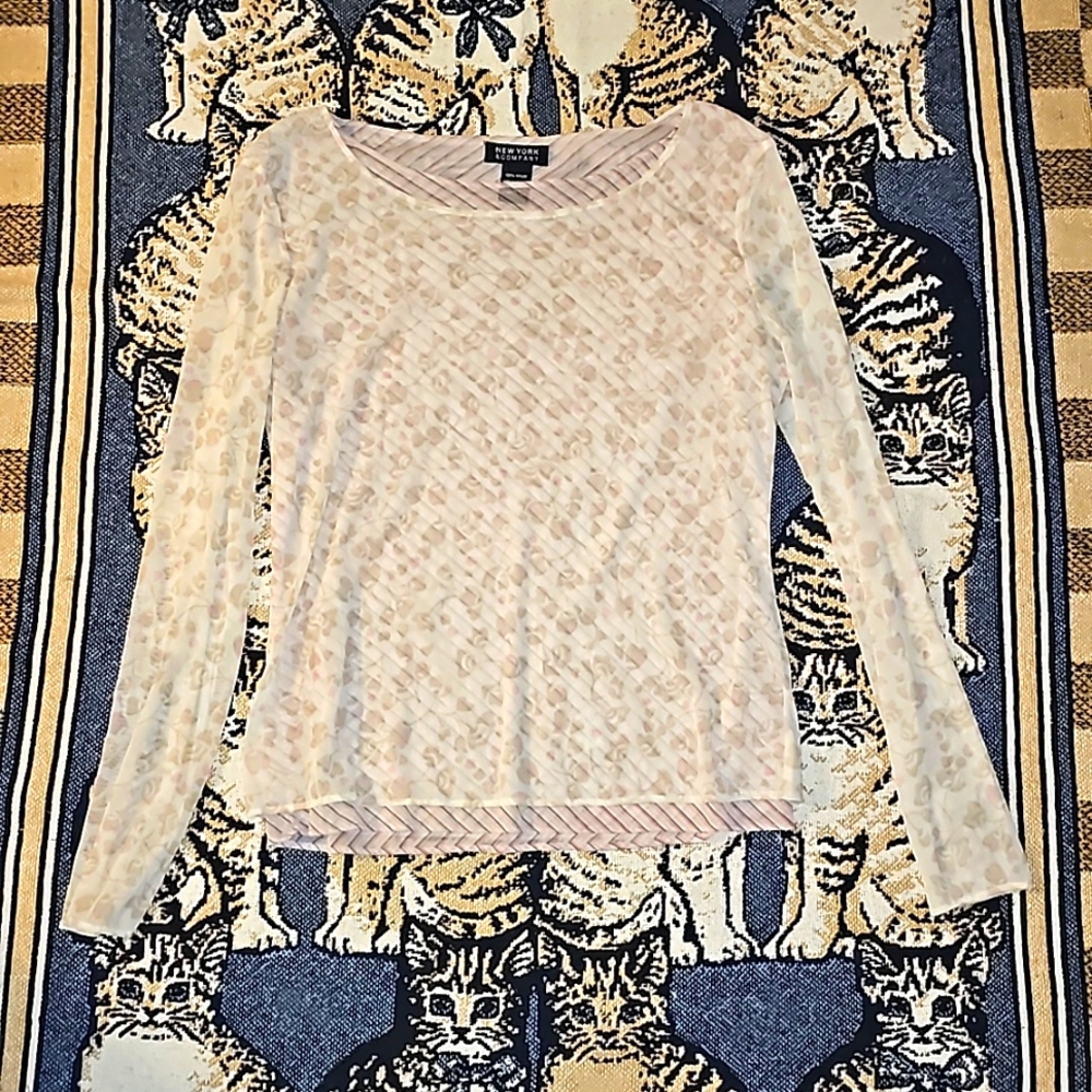New York & co top long sleeve floral stripe print nylon stretch